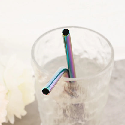 Reusable 304 Stainless Steel Metal Drinking Straws Set with Cleaning Brush