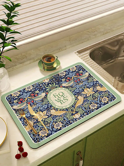 Super Absorbent Floral Dish Drying Mat