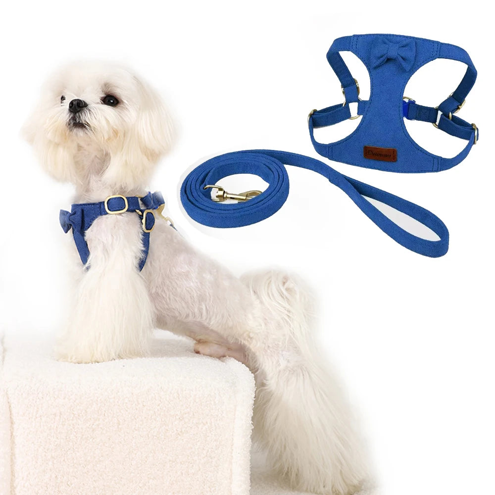 Premium Suede Dog Harness & Leash Set for Small Dogs