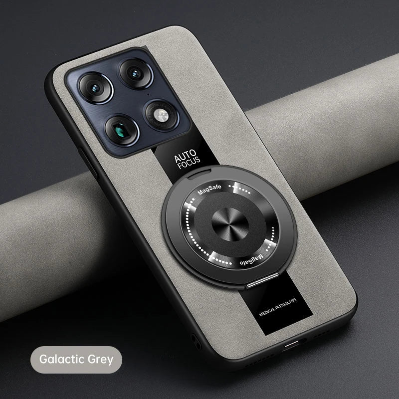 Luxury Magnetic Leather Phone Case with Rotating Ring Stand