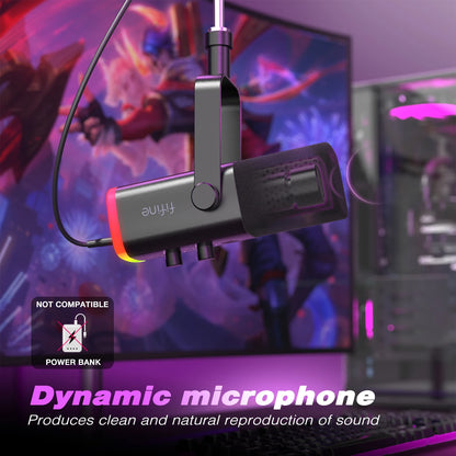 Professional USB & XLR Dynamic Streaming Microphone with RGB Lighting