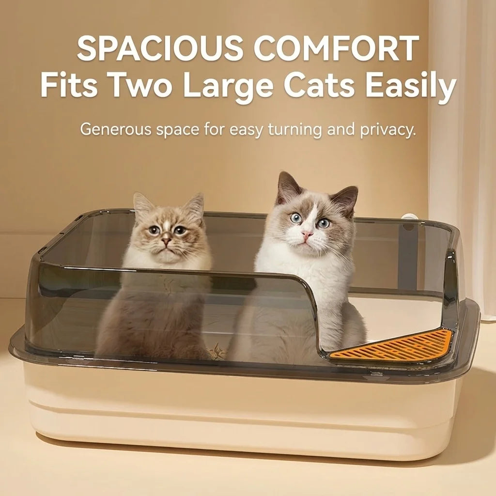Semi-Enclosed Cat Litter Box with Scoop