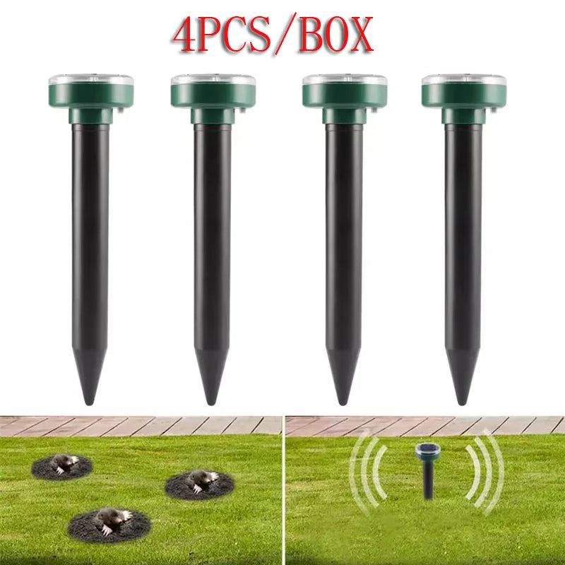 Solar-Powered Ultrasonic Mole, Mouse & Snake Deterrent Stakes