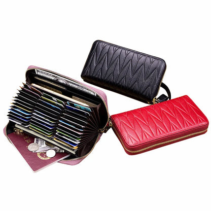 Genuine Cow Leather Zip-Around Wallet with 36 Card Slots