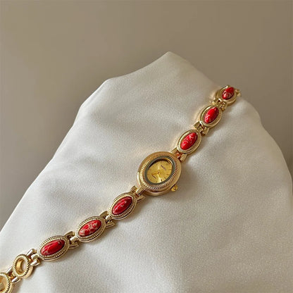 Oval Gemstone-Style Quartz Bracelet Watch