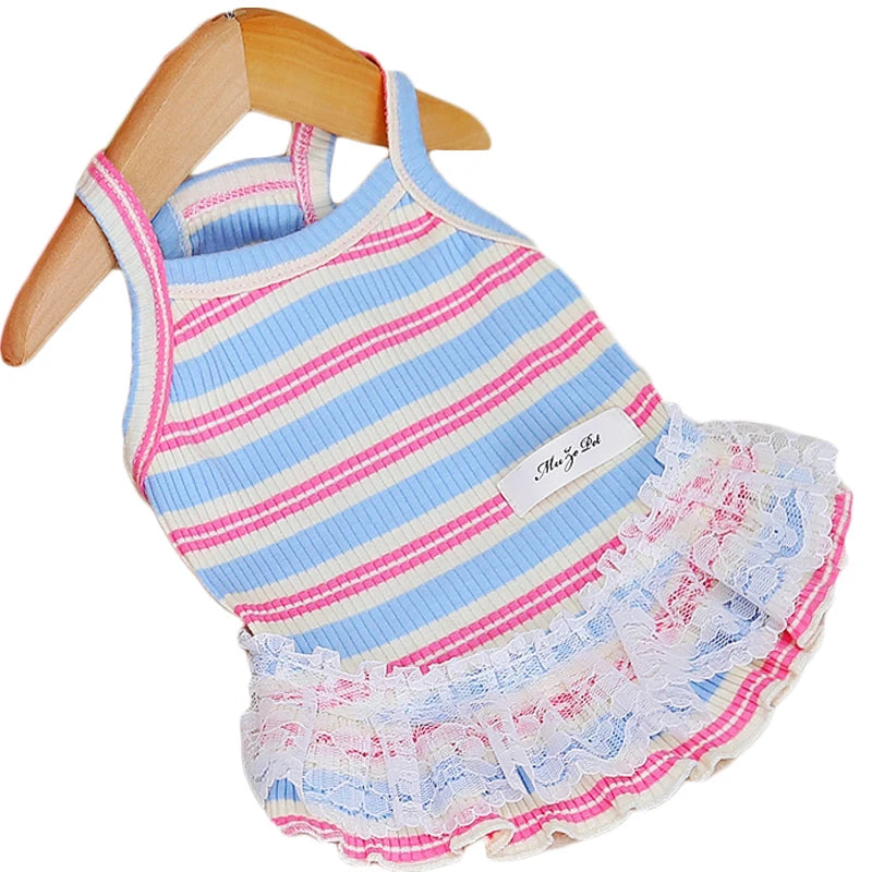 Striped Summer Dog Dress with Lace Skirt