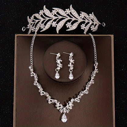 Bridal Crown Necklace Earrings Jewelry Set