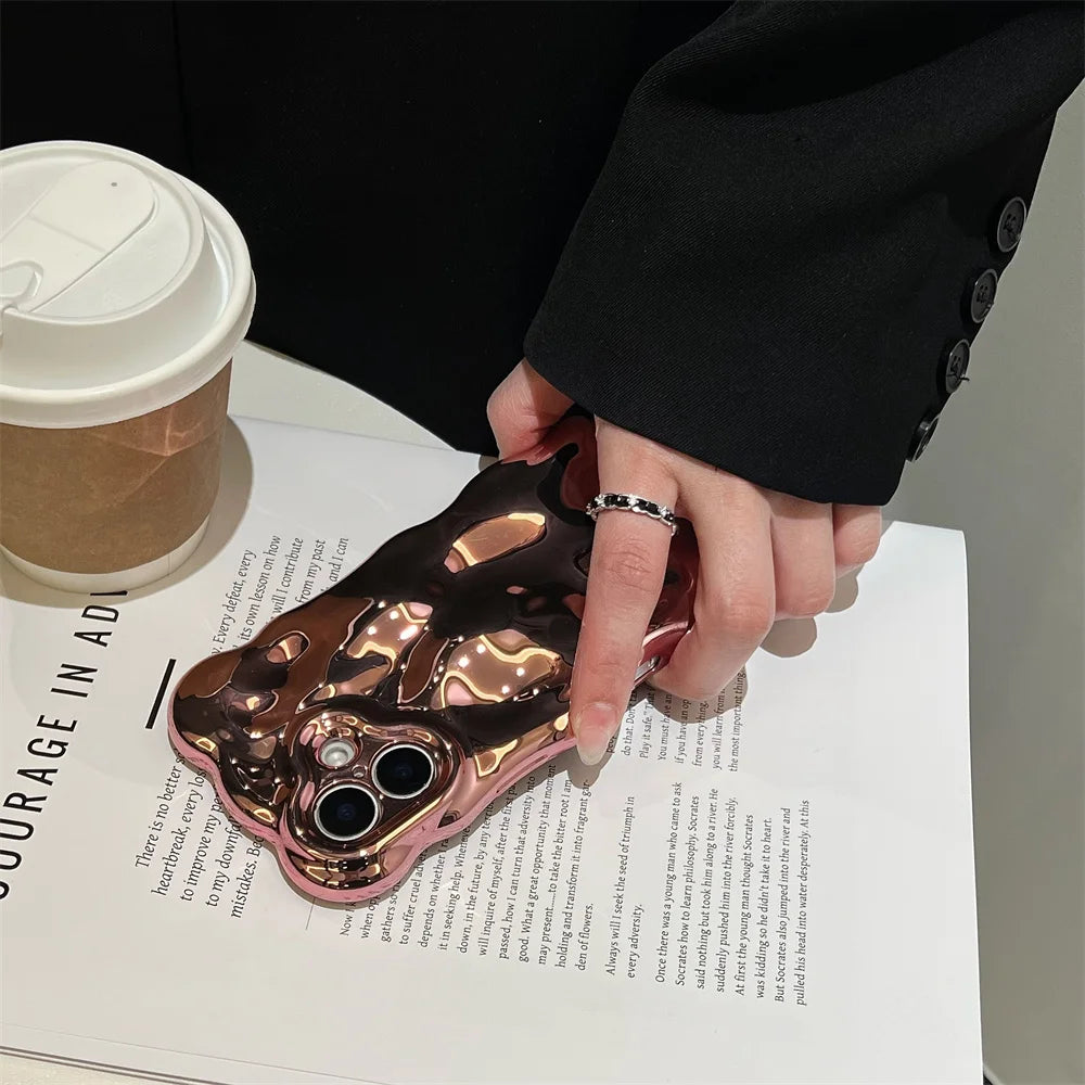 Mobile Phone Case – Glossy Wrinkle Plating Wave Border Case for iPhone