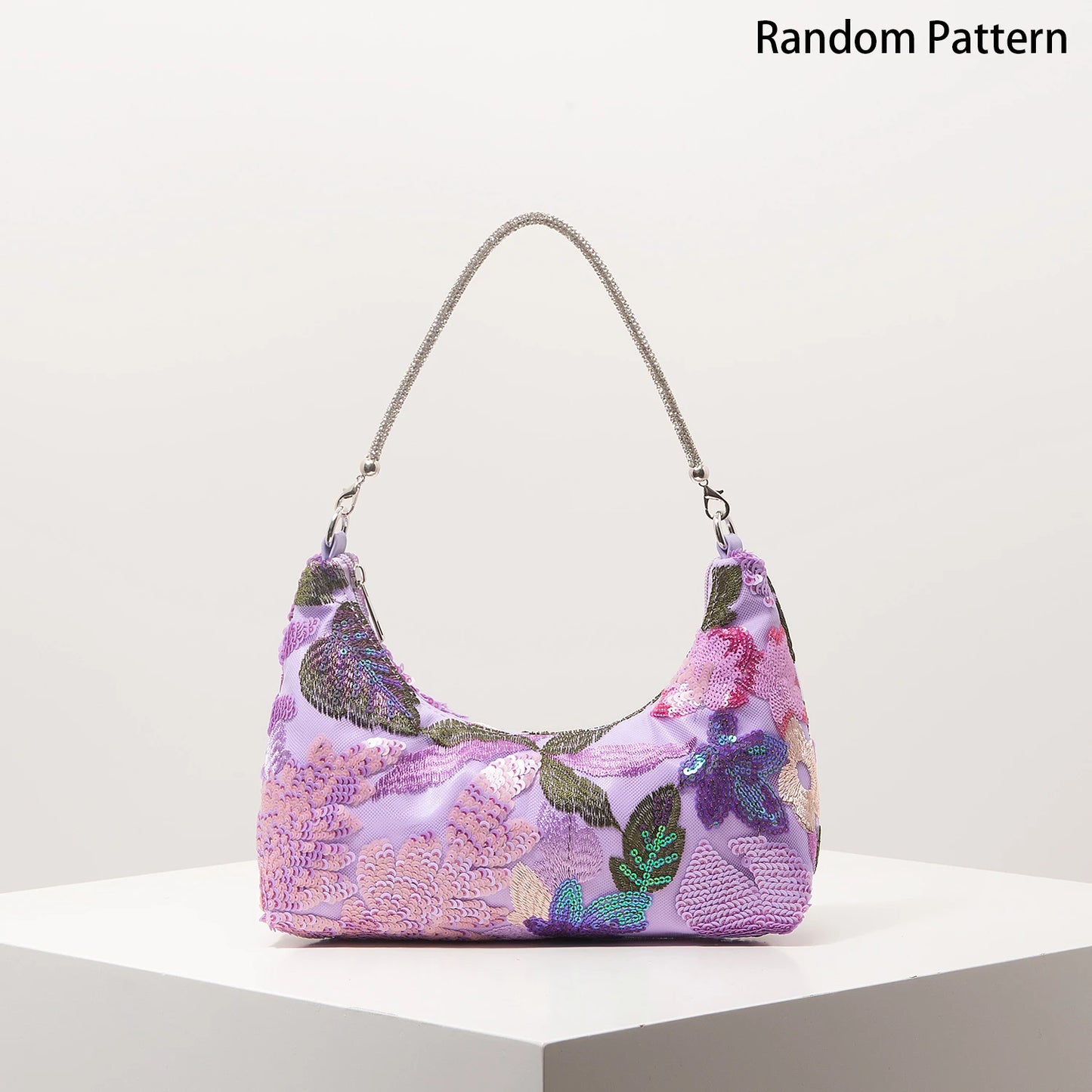 Floral Embroidered Sequin Shoulder Bag