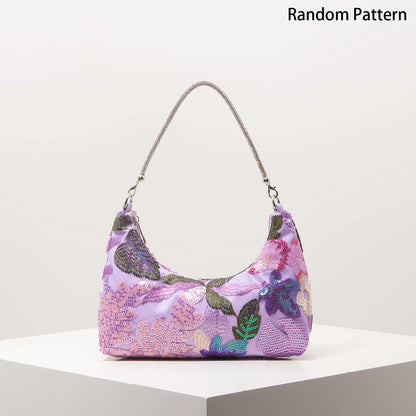 Floral Embroidered Sequin Shoulder Bag