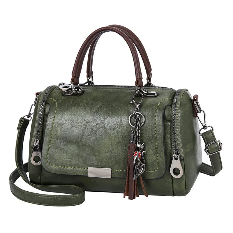 Vintage PU Leather Boston Handbag