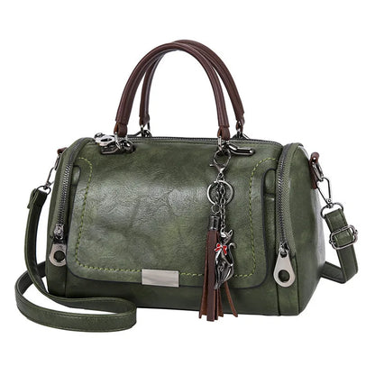 Vintage PU Leather Boston Handbag