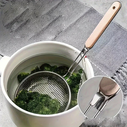 Stainless Steel Fine Mesh Skimmer Spoon with Wooden Handle