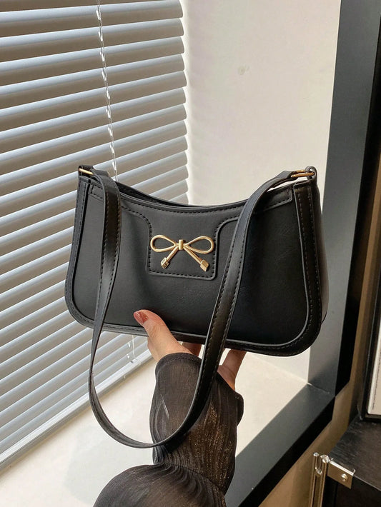 Women’s Bow Accent PU Leather Shoulder Bag