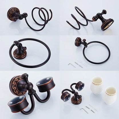 Black Bronze Carved Bathroom Hardware Accessories Set