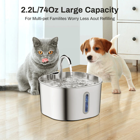 ZYFeeder 2.2L Stainless Steel Automatic Pet Water Fountain