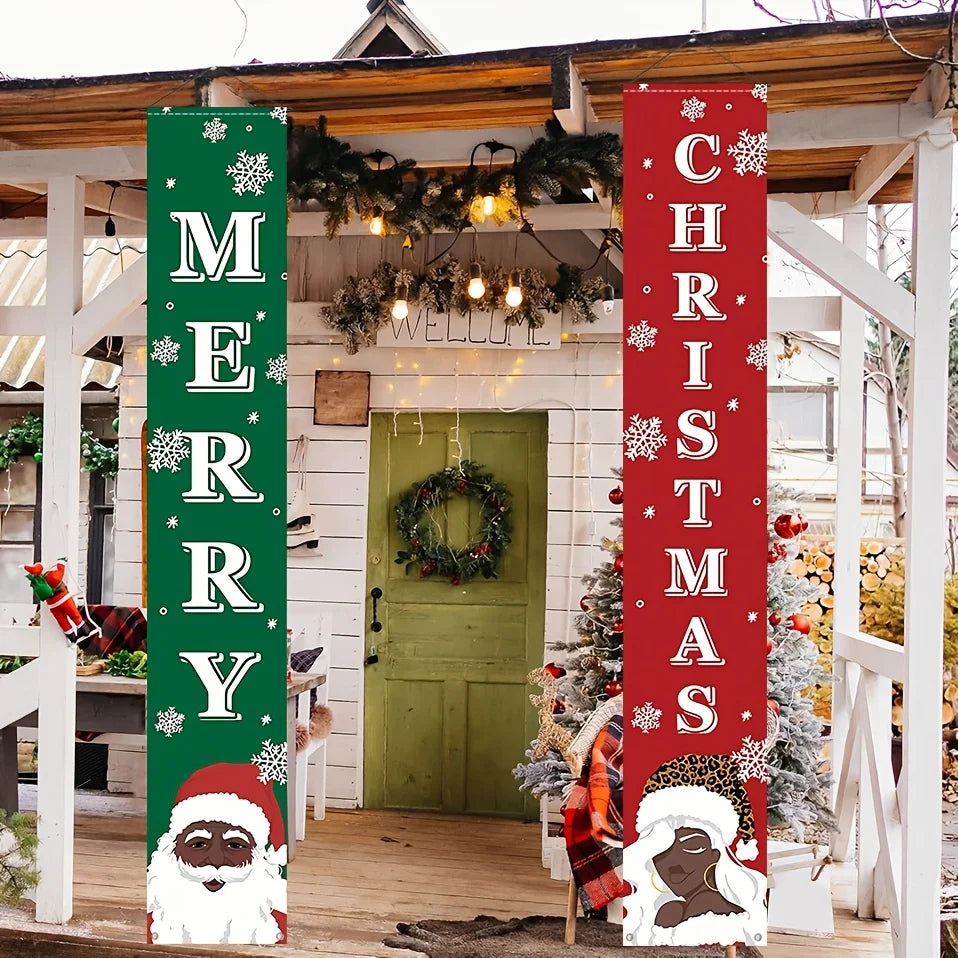 2-Piece Black Santa Merry Christmas Door Banners