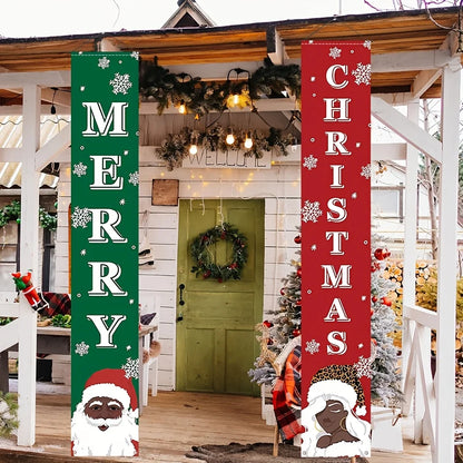 2-Piece Black Santa Merry Christmas Door Banners