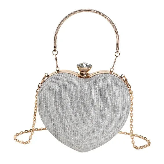 Heart-Shaped Evening Clutch Bag with Chain Strap