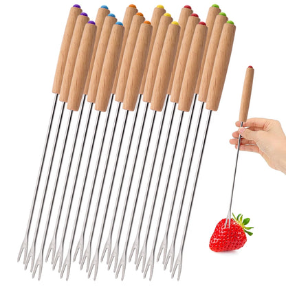 Stainless Steel Fondue Fork Set with Wooden Handles