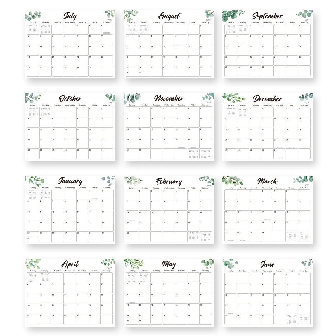Magnetic Fridge Calendar 2026–2027 Monthly Planner