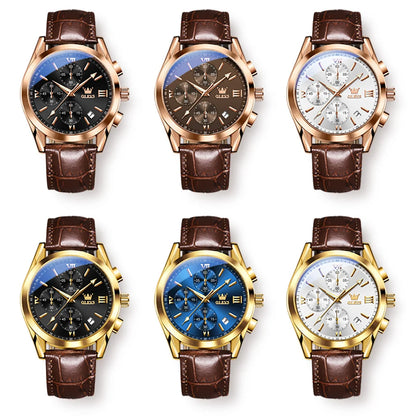 OLEVS 2872 Men's Leather Quartz Watch with Date & Luminous Dial
