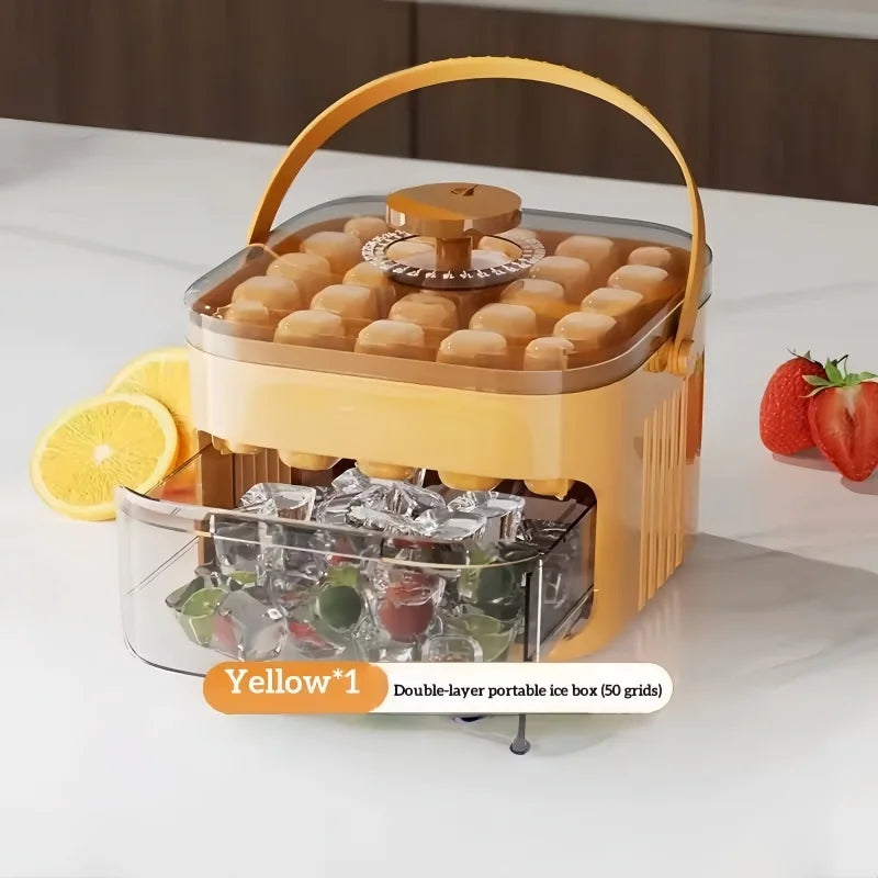 50-Grid Press Ice Cube Maker with Storage Box