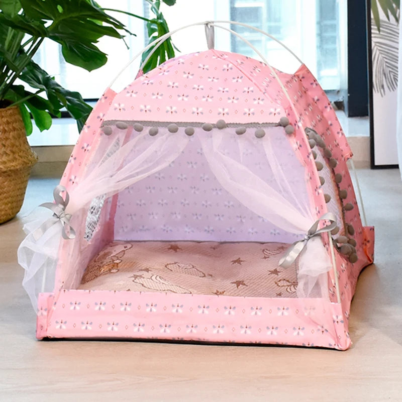 Semi-Enclosed Flower Pet Tent Bed