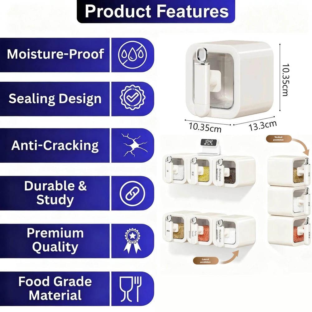 Wall-Mounted Spice Storage Container with Spoon