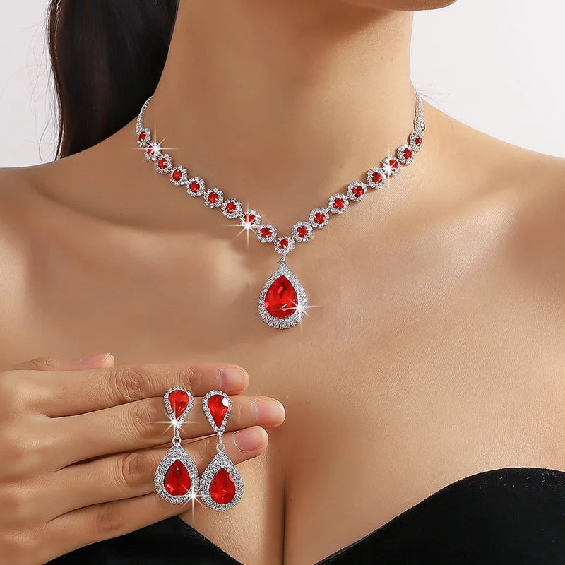Crystal Water Drop Necklace & Earring Set