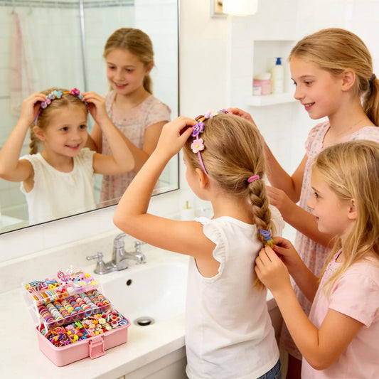 Girls Hair Accessories Set with Elastic Bands & Barrettes