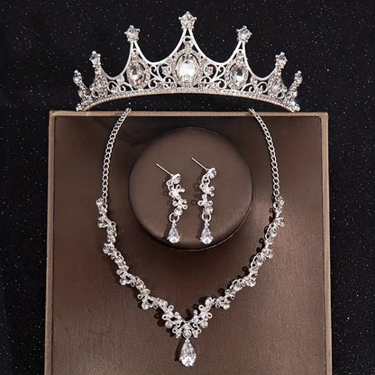 Bridal Crown Necklace Earrings Jewelry Set