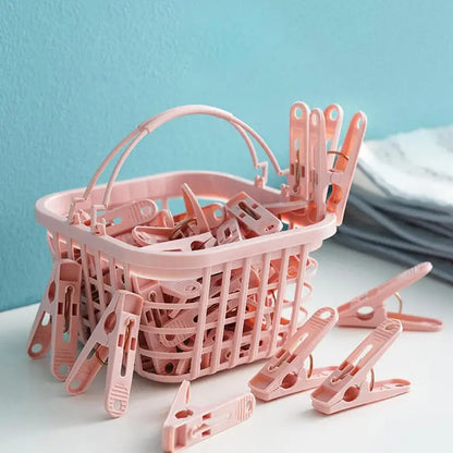 Plastic Clothespins with Storage Basket for Laundry & Home