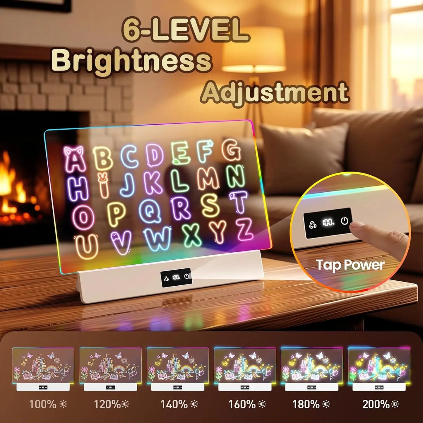 Kids LED Writing Board – Adjustable Brightness Glow Drawing Pad with Neon Pens