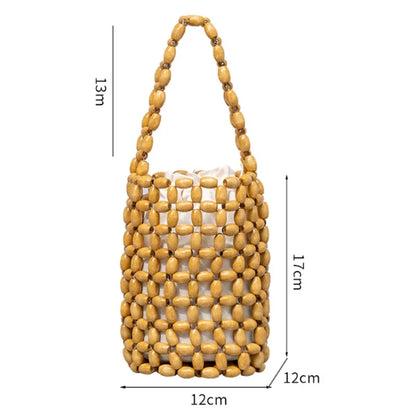 Handmade Woven Wooden Bead Bucket Bag