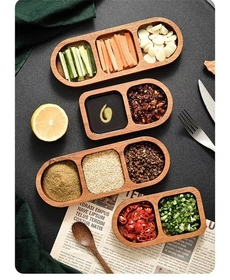Solid Wood Divided Sauce Dish