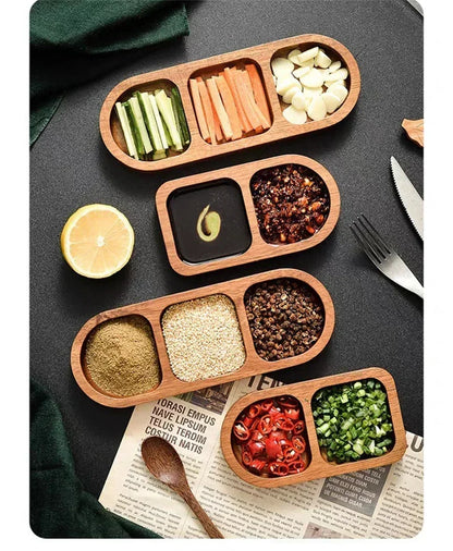 Solid Wood Divided Sauce Dish