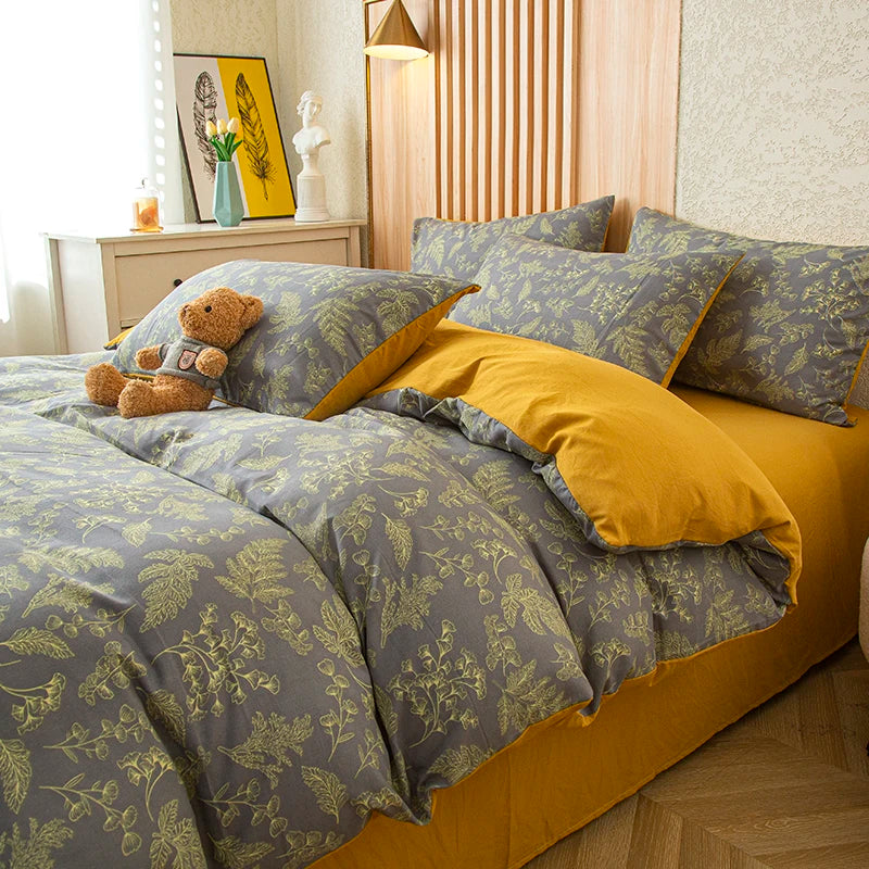 Flower Printed Washed Cotton Duvet Cover