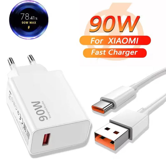 90W 6A Turbo Fast Wall Charger with USB-C Cable