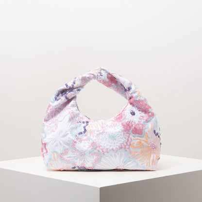 Floral Sequin Half-Moon Evening Bag