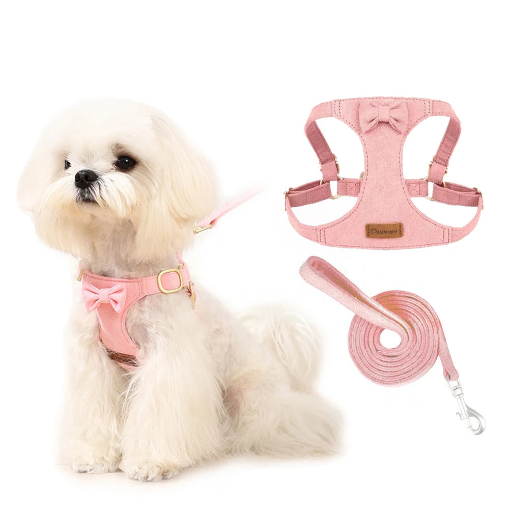 Premium Suede Dog Harness & Leash Set for Small Dogs