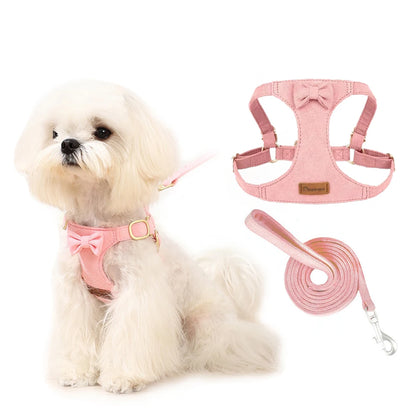 Premium Suede Dog Harness & Leash Set for Small Dogs