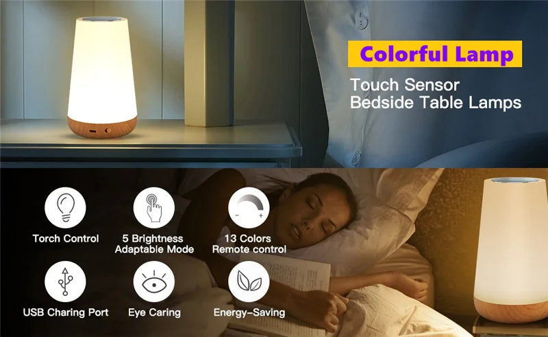Rechargeable RGB Bedside Lamp with Remote Control