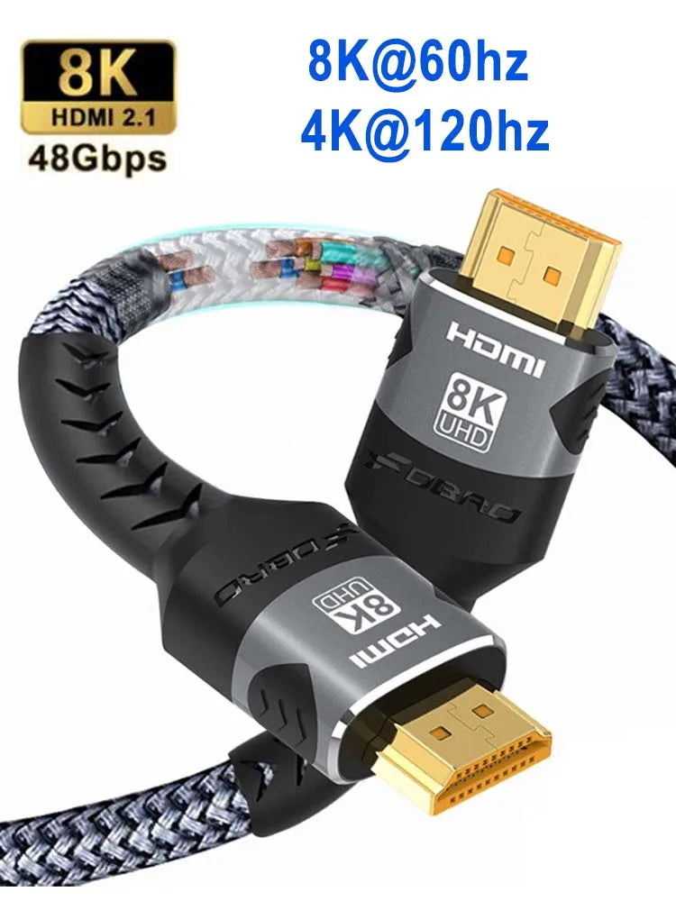 8K HDMI 2.1 Braided Cable – 48Gbps High Speed