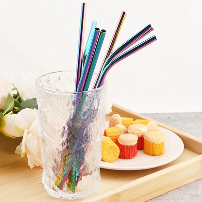 Reusable 304 Stainless Steel Metal Drinking Straws Set with Cleaning Brush