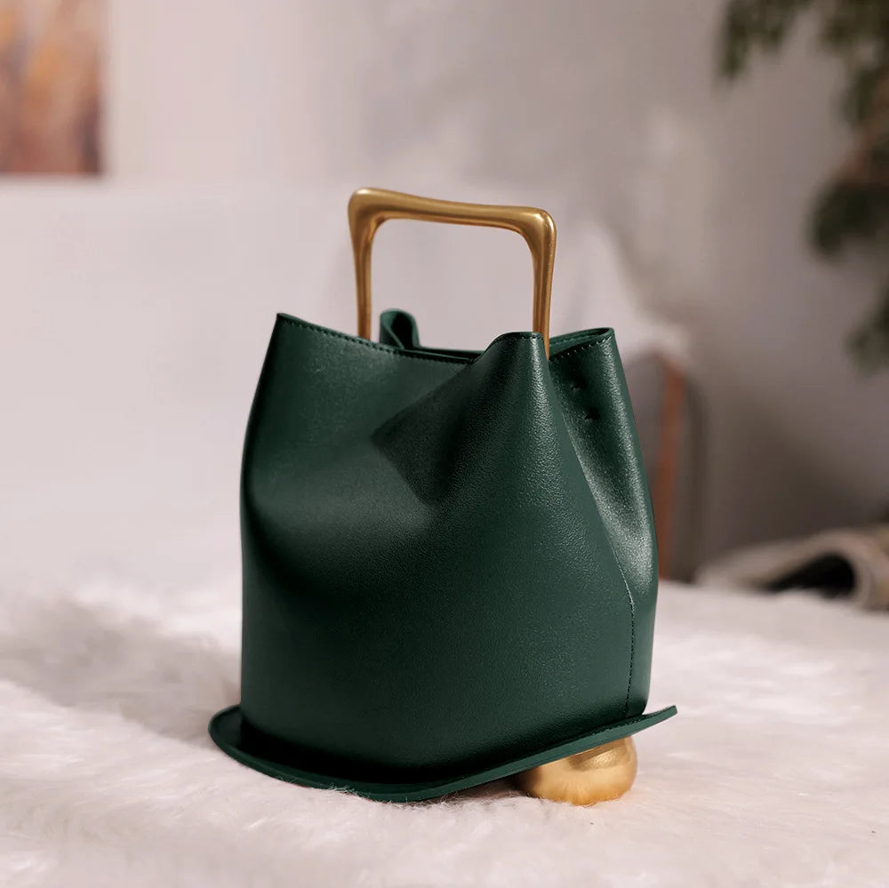 Jimmy Maple Genuine Cow Leather Bucket Handbag