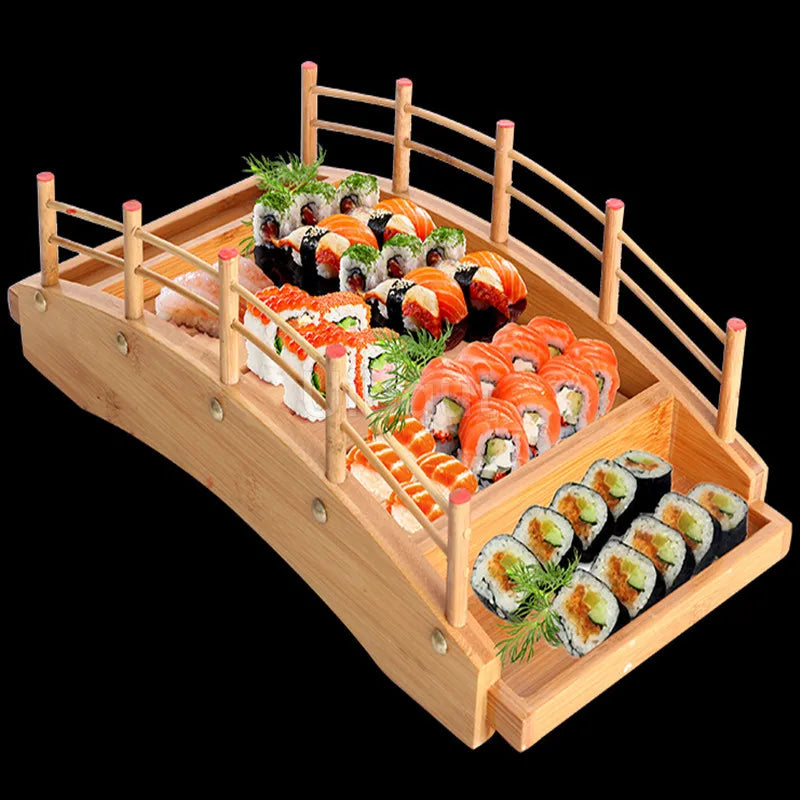 Japanese Wooden Sushi Bridge Serving Platter