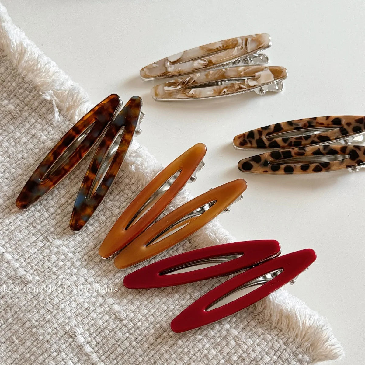 Acetate Hollow Oval Hair Clips Set