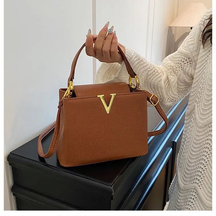 Buckled Leather Shoulder Handbag
