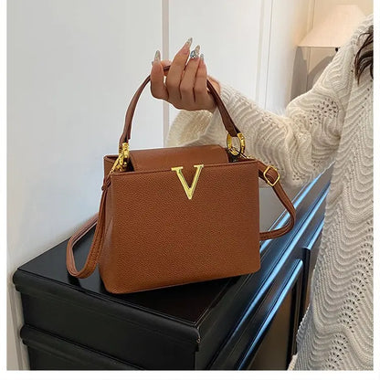 Buckled Leather Shoulder Handbag